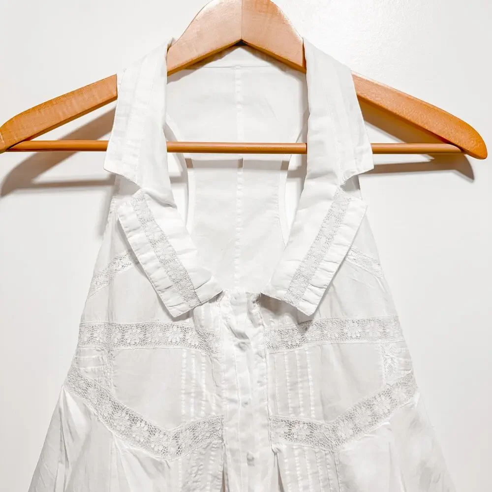 ALLSAINTS SPITALFIELDS White Cotton ECHO Top Size XS Peplum Collared